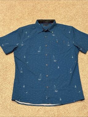 William Murray Golf Blue Short-Sleeve ‘What About Bob’ Print Button-Down Shirt